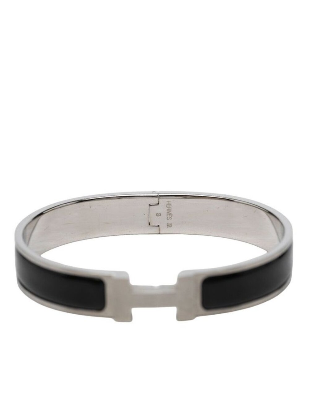Hermes Click HH T5 XL Enamel Bracelet Bangle Silver Black Metal
